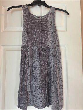 Girls' Grey Snake-Print Tank Dress with Gathered Skirt
